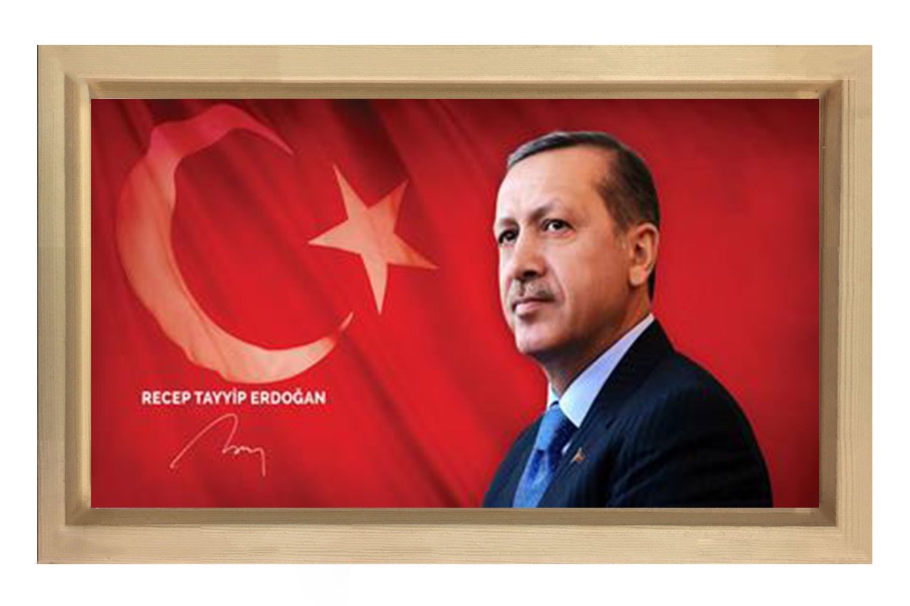 Sayın: Recep Tayyip Erdoğan Tablosu Naturel Ahşap Çerçeve - 50x70