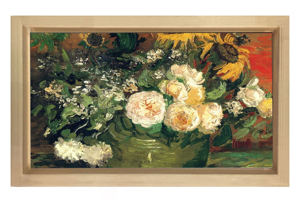 Reprodüksiyon Vazo Tablosu Naturel Ahşap - 70x100