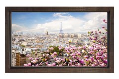 Pembe Çiçekler Ve Paris Tablosu Kahverengi Ahşap - 100x200