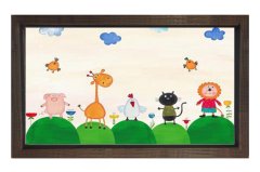 Sevimli Hayvanlar Ve Kuşlar Tablosu Kahverengi Ahşap Çerçeve - 100x200
