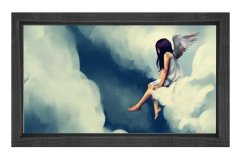 Melek Kız Gökyüzü Bulut Tablosu Siyah Ahşap Çerçeve - 100x200