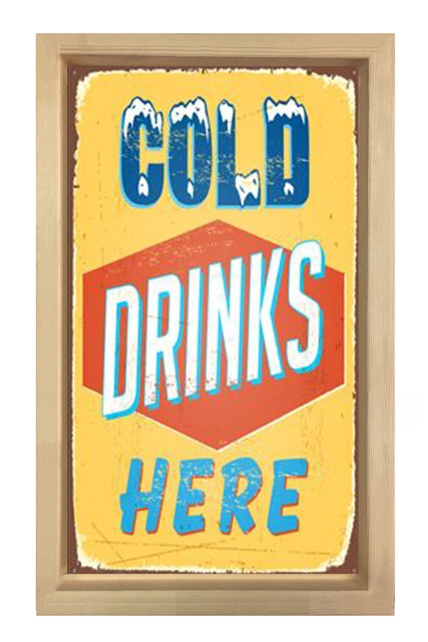 Cold Drink Vintage Afiş Tablosu Naturel Ahşap - 45x30