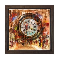 Eski Saat Tablosu Kahverengi Ahşap Çerçeve - 50x50