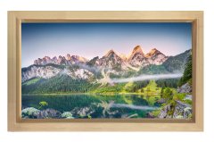 Yeşil Dağ Ve Göl Kıyısı Tablosu Naturel Ahşap Çerçeve - 100x150