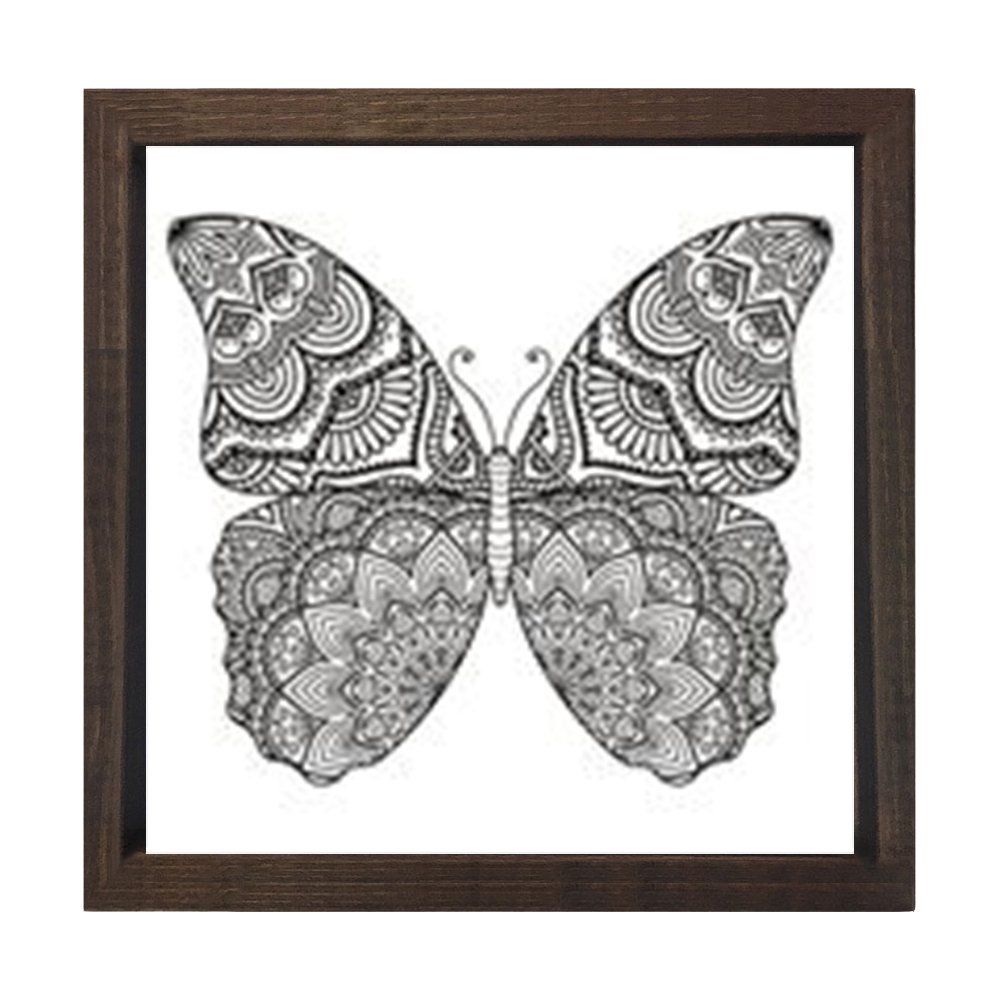 Mandala Kelebek Tablosu Kahverengi Ahşap Çerçeve - 80x80