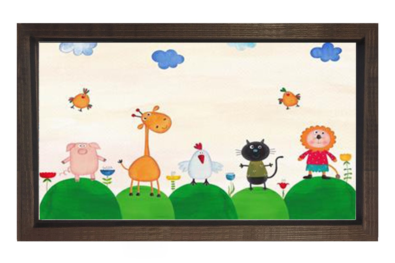 Sevimli Hayvanlar Ve Kuşlar Tablosu Kahverengi Ahşap Çerçeve - 50x90