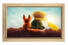 Çoçuk Arkadaşı Sevimli Tilki Tablosu Naturel Ahşap Çerçeve - 40x60