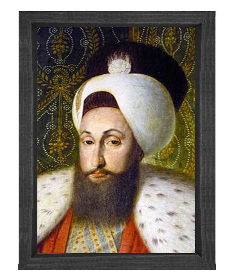 Sultan Süleyman Tablosu Siyah Ahşap Çerçeve - 50x90