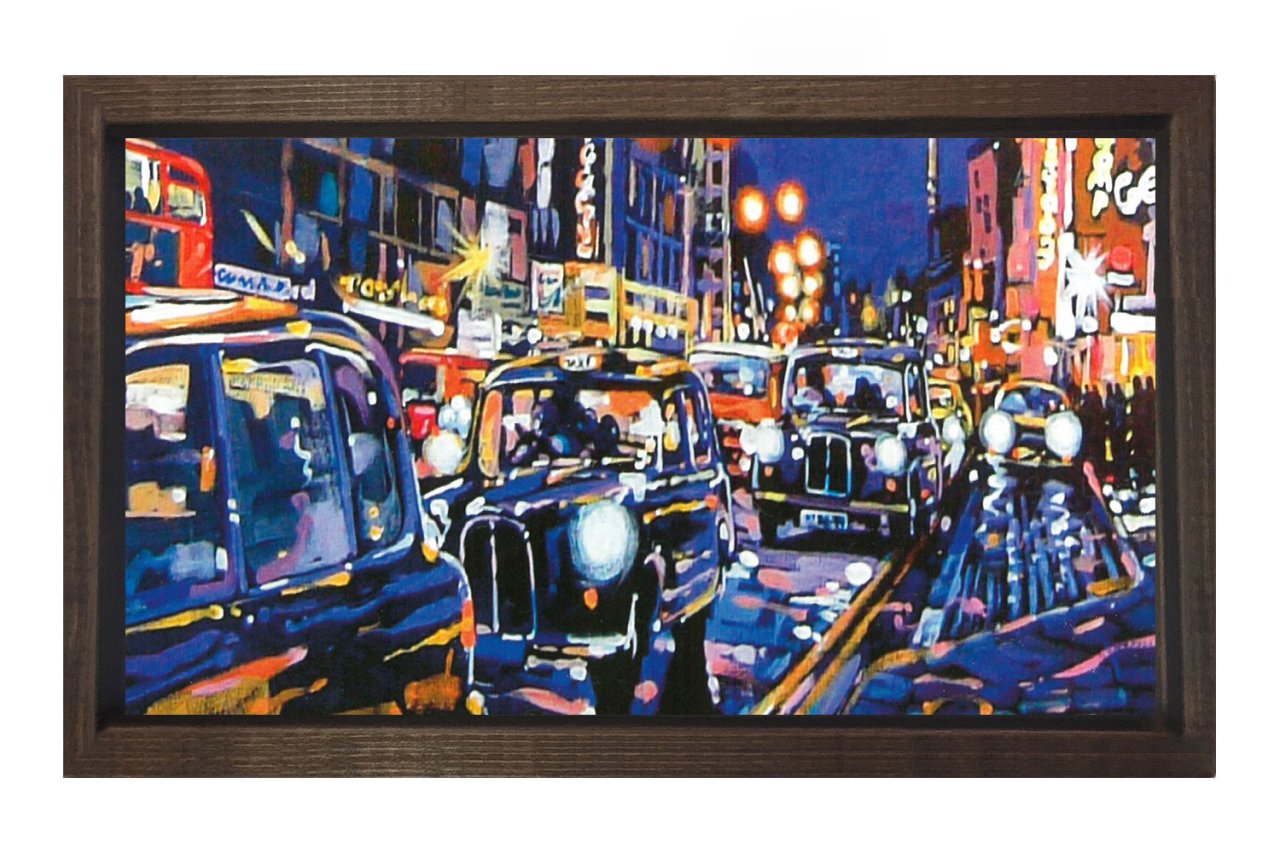 Vintage Şehir Taxiler Tablosu Kahverengi Ahşap - 40x60