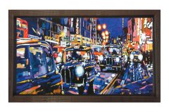 Vintage Şehir Taxiler Tablosu Kahverengi Ahşap - 40x60