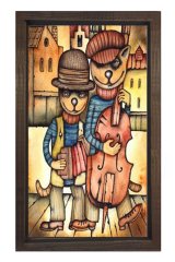 Marinne Vias Keman Kedi Tablosu Kahverengi Ahşap Çerçeve - 50x70