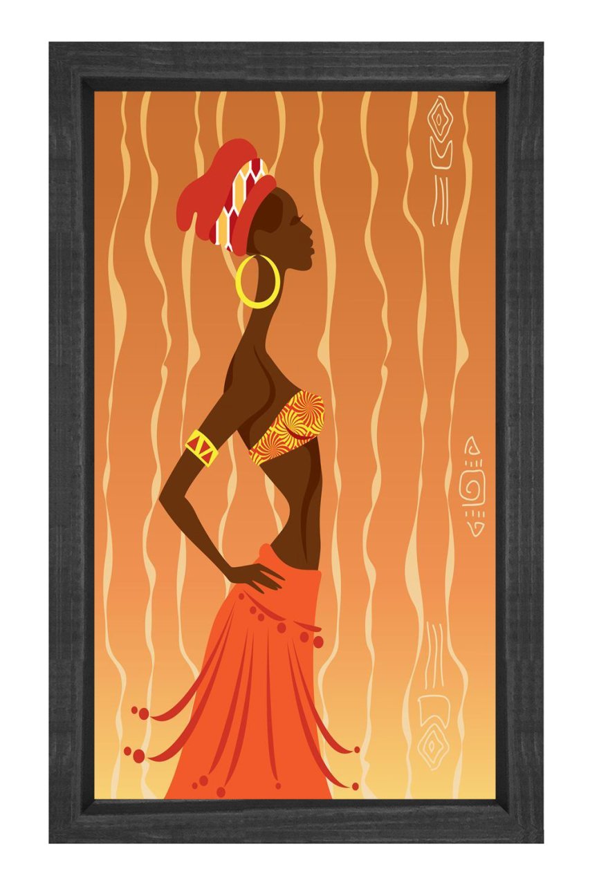 Afrikalı Dekor Kadın Tablosu Siyah Ahşap Çerçeve - 40x60
