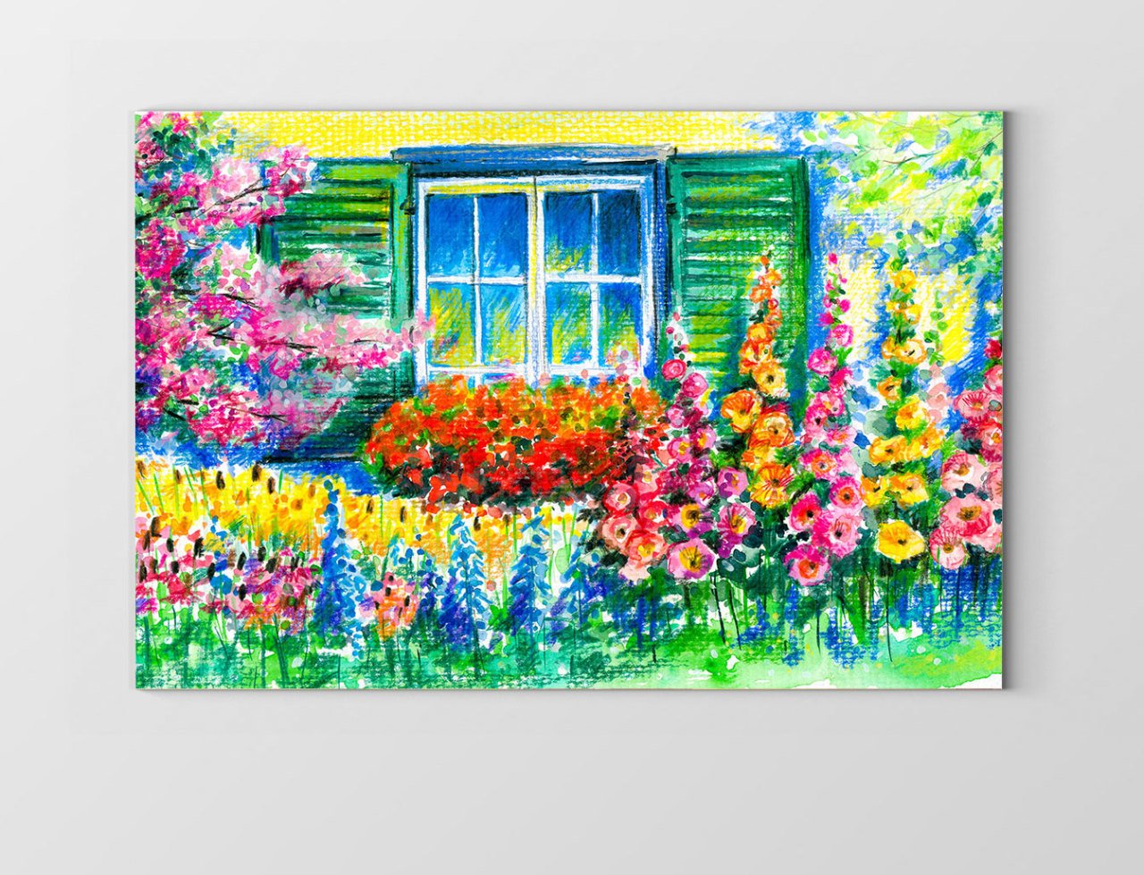 Çiçekli Pencere Tablosu Çerçevesiz - 50x90