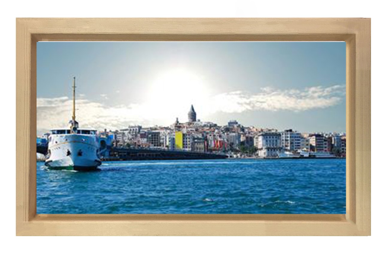 İstanbul Manzarası Tablosu Naturel Ahşap Çerçeve - 50x70