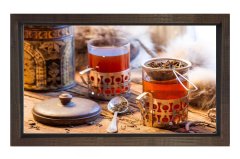 Çay Yapraklı Bardaklar Tablosu Kahverengi Ahşap Çerçeve - 50x70