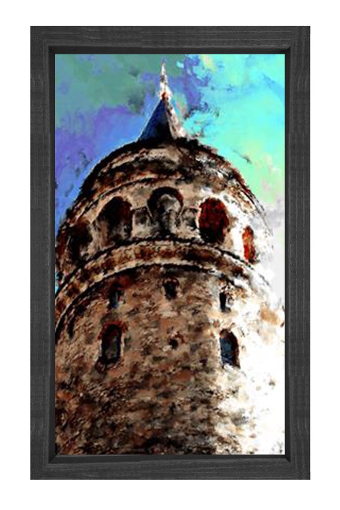 Galata Kulesi Tablosu Siyah Ahşap - 40x60