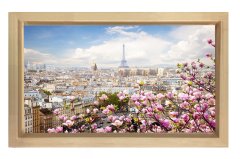 Pembe Çiçekler Ve Paris Tablosu Naturel Ahşap - 100x200