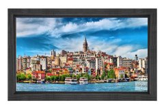 Galata Kulesi ve Evler Tablosu Siyah Ahşap - 70x100