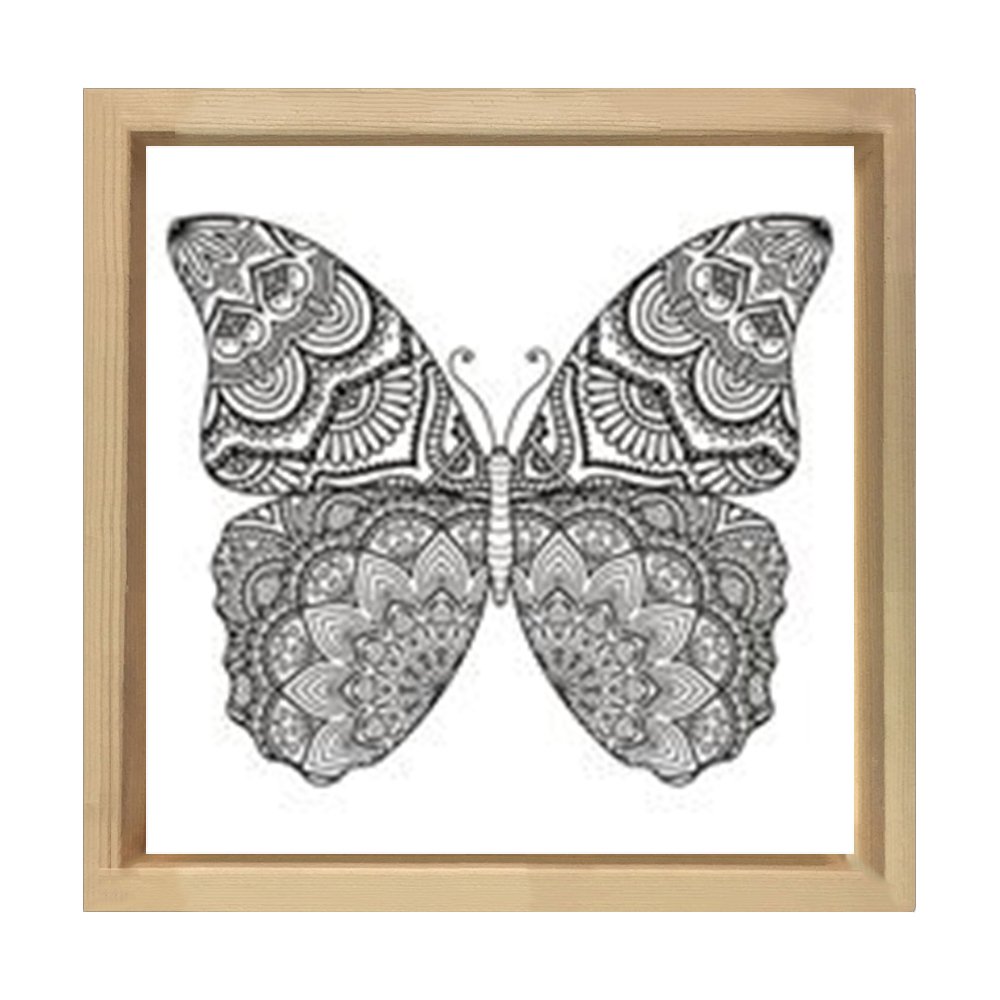 Mandala Kelebek Tablosu Naturel Ahşap Çerçeve - 50x50