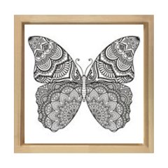 Mandala Kelebek Tablosu Naturel Ahşap Çerçeve - 50x50