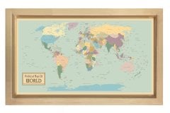 Dünya Siyasi Haritası Tablosu Naturel Ahşap Çerçeve - 100x200