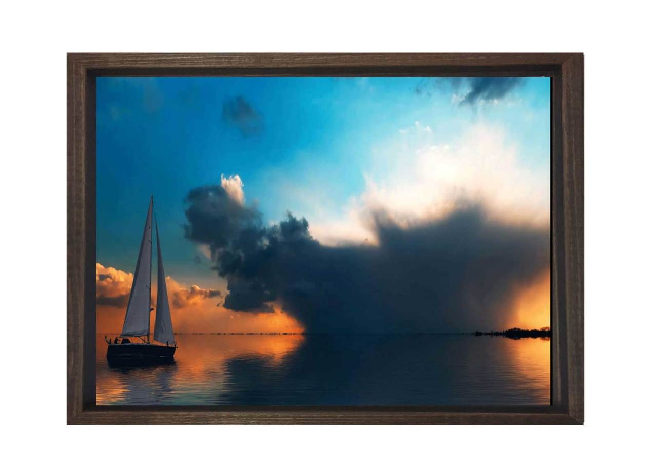 Gökyüzü Gemi Tablosu Kahverengi Ahşap Çerçeve - 100x150