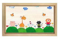 Sevimli Hayvanlar Ve Kuşlar Tablosu Naturel Ahşap Çerçeve - 40x60