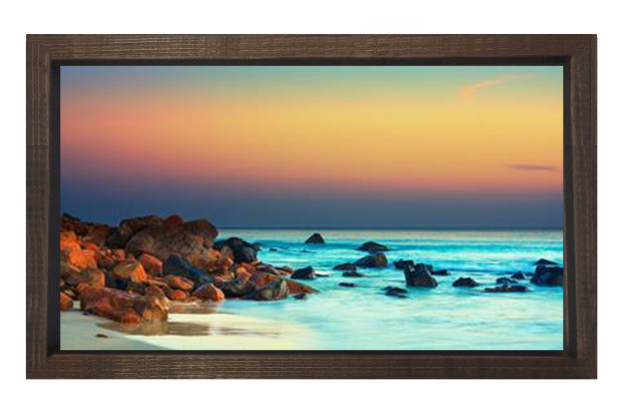 Güneş Batımı ve Berrak Deniz Tablosu Kahverengi Ahşap - 50x70