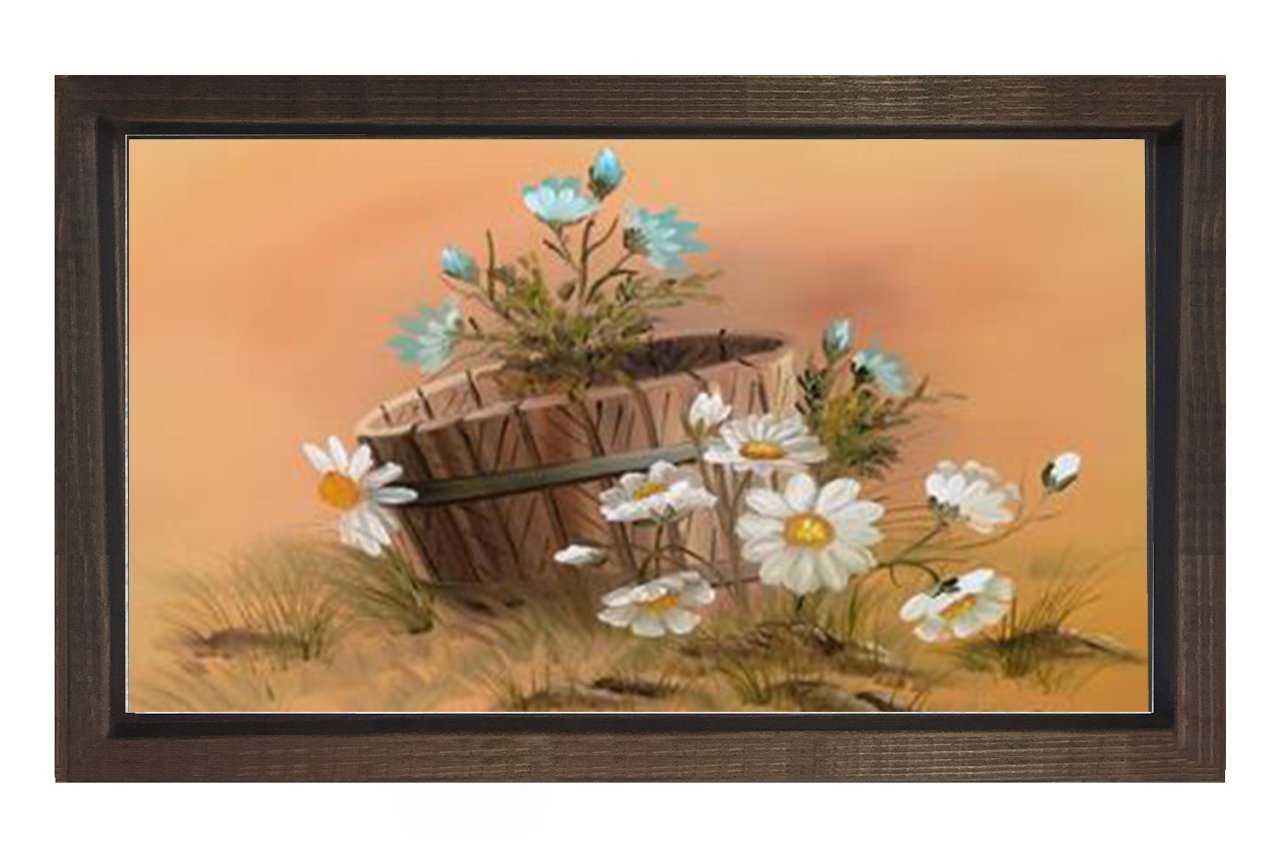 Saksı ve Papatyalar Tablosu Kahverengi Ahşap - 40x60