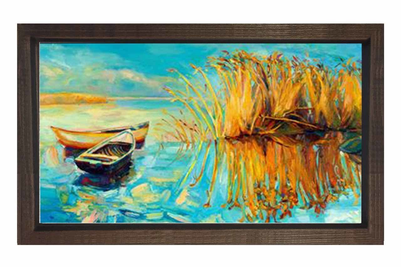Kayık Ve Sazlık Reprödiksiyon Tablosu Kahverengi Ahşap - 45x30