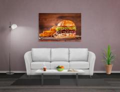 Hamburger ve Patatesler Tablosu Naturel Ahşap - 45x30
