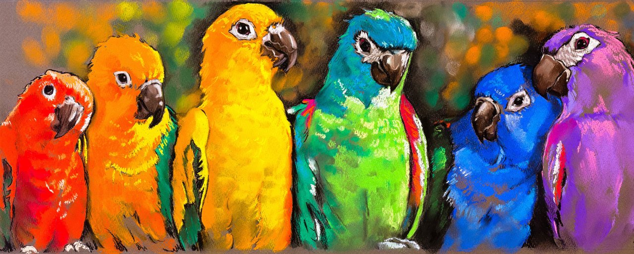 Papağan Ailesi Tablosu Çerçevesiz - 100x150