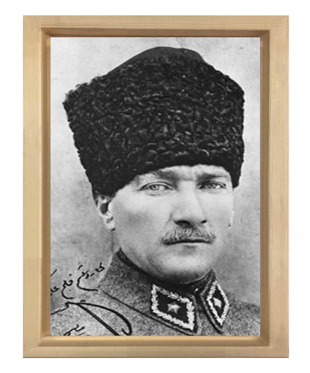 Atatürk Siyah Beyaz Tablosu Naturel Ahşap Çerçeve - 50x70