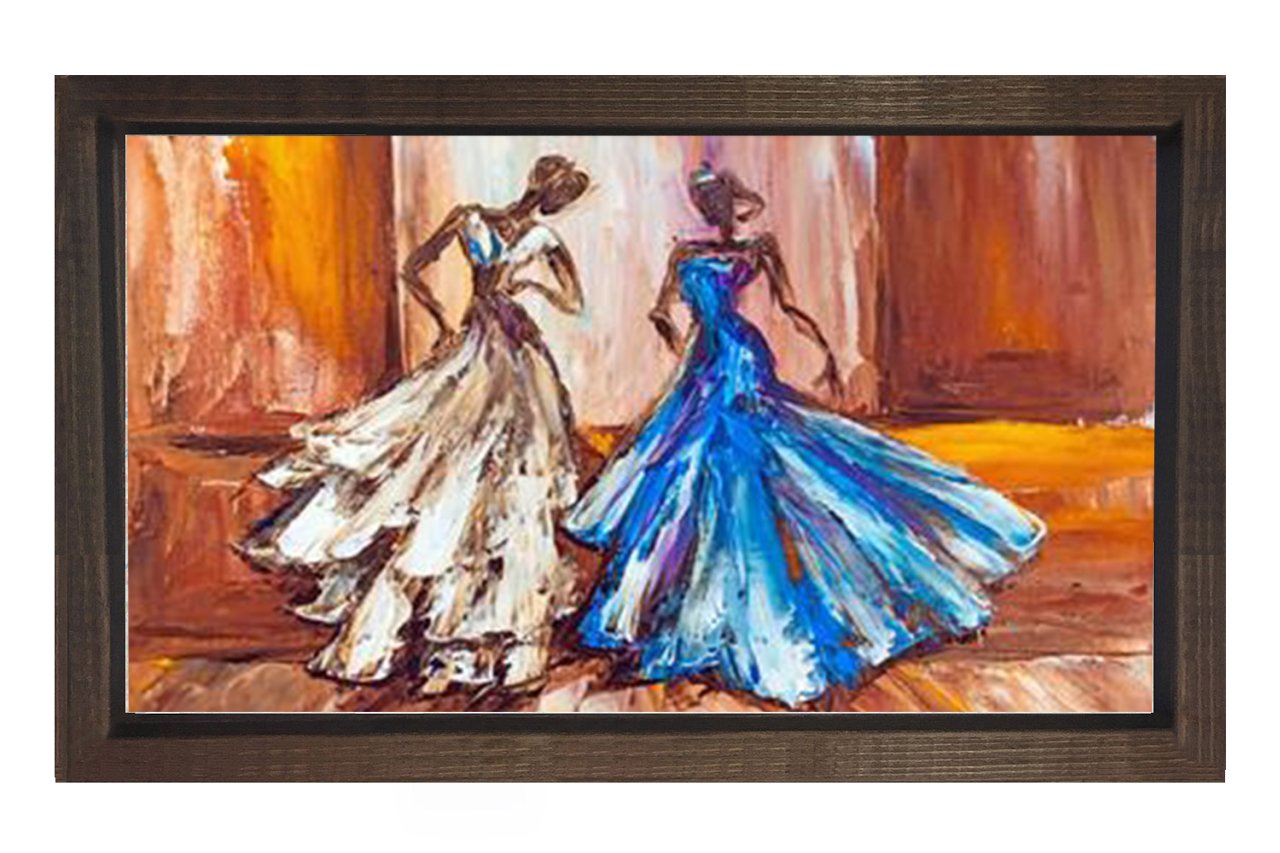 Dekoratif Elbiseli Kadınlar Tablosu Kahverengi Ahşap Çerçeve - 100x150