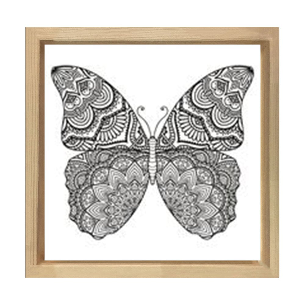 Mandala Kelebek Tablosu Naturel Ahşap Çerçeve - 80x80