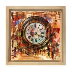 Eski Saat Tablosu Naturel Ahşap Çerçeve - 60x60