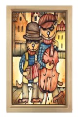 Marinne Vias Keman Kedi Tablosu Naturel Ahşap Çerçeve - 40x60