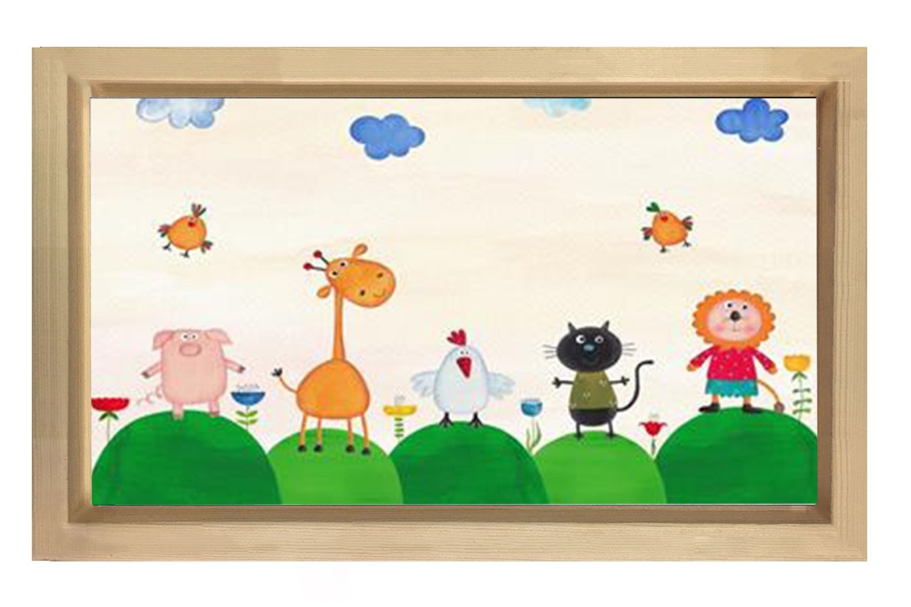 Sevimli Hayvanlar Ve Kuşlar Tablosu Naturel Ahşap Çerçeve - 50x90