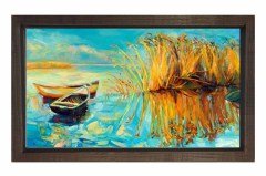 Kayık Ve Sazlık Reprödiksiyon Tablosu Kahverengi Ahşap - 70x100