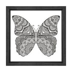 Mandala Kelebek Tablosu Siyah Ahşap Çerçeve - 100x100