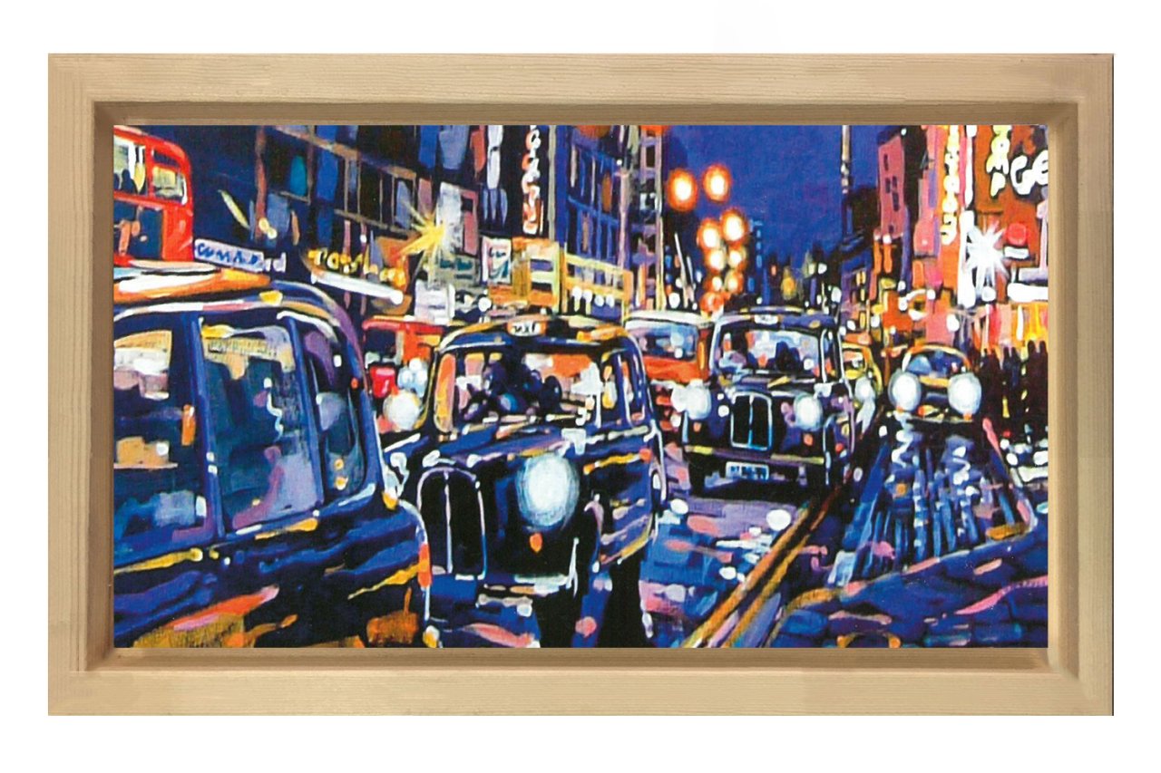 Vintage Şehir Taxiler Tablosu Naturel Ahşap - 50x70
