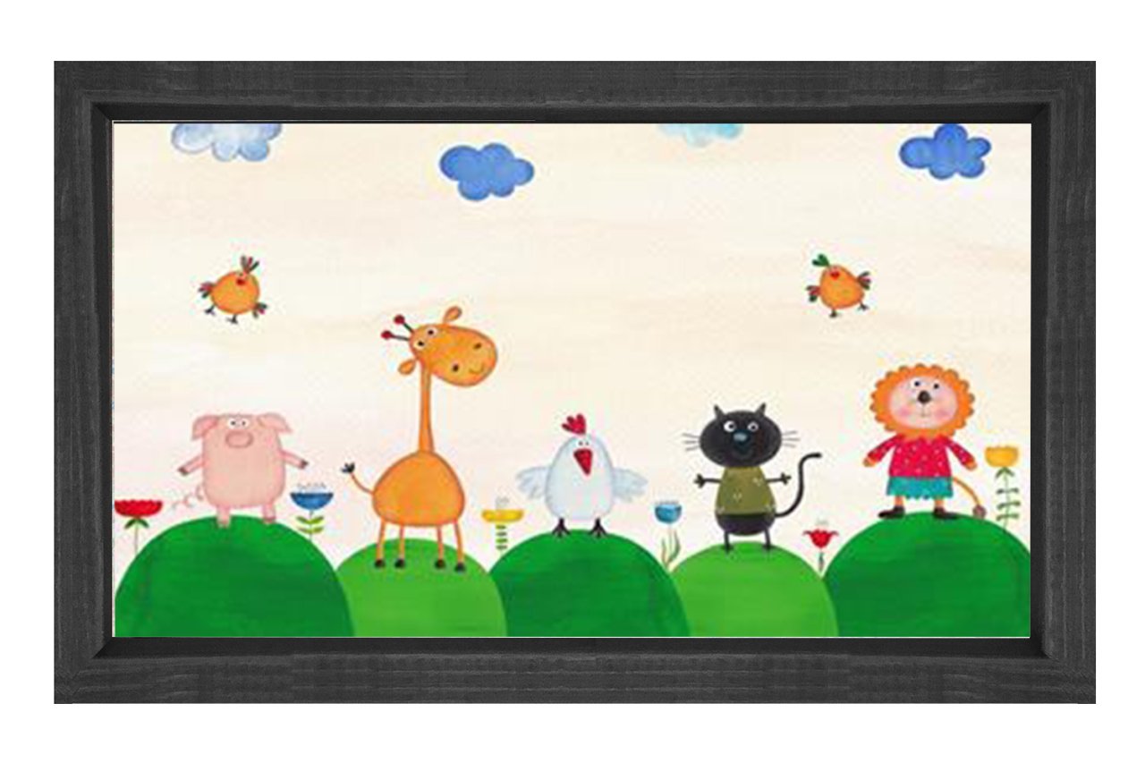 Sevimli Hayvanlar Ve Kuşlar Tablosu Siyah Ahşap Çerçeve - 100x200