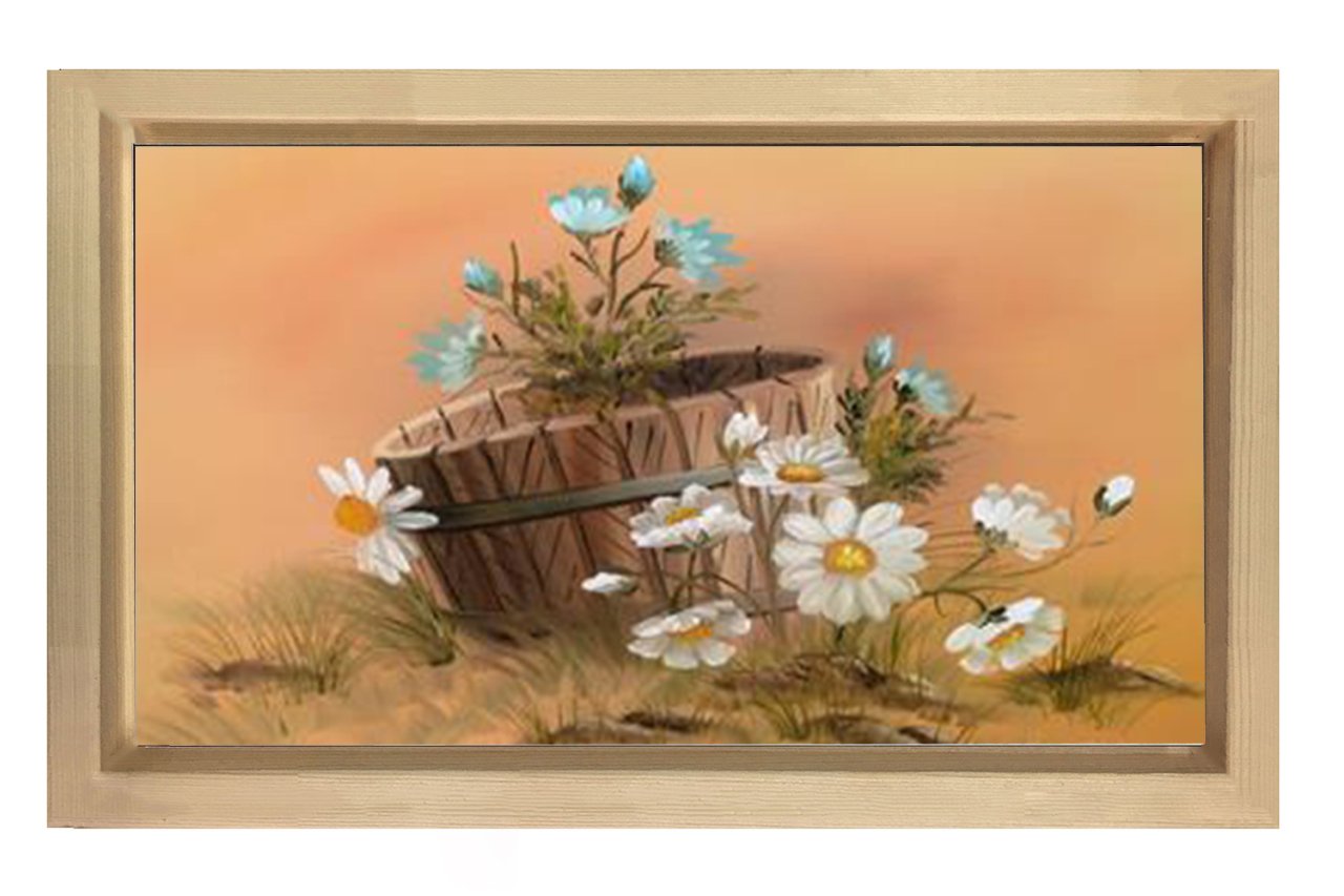Saksı ve Papatyalar Tablosu Naturel Ahşap - 100x200