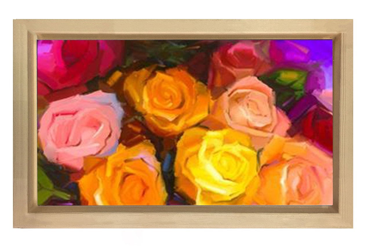 Gül Çiçekleri Tablo Tablosu Naturel Ahşap Çerçeve - 100x200