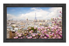 Pembe Çiçekler Ve Paris Tablosu Siyah Ahşap - 45x30