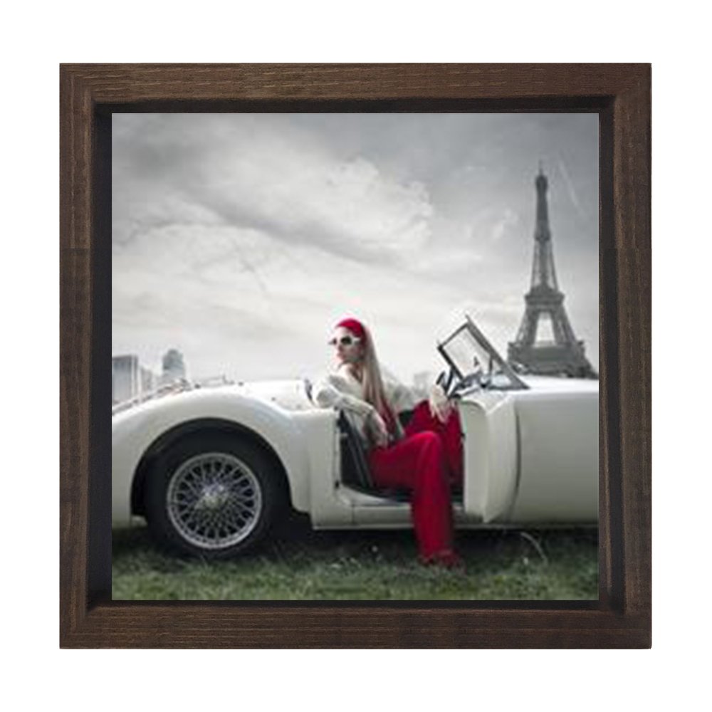 Paris Vintage Araba Tablosu Kahverengi Ahşap Çerçeve - 80x80