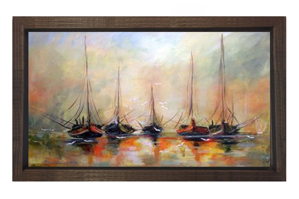 Soyut Gemiler Tablosu Kahverengi Ahşap - 50x90