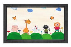 Sevimli Hayvanlar Ve Kuşlar Tablosu Siyah Ahşap Çerçeve - 50x70