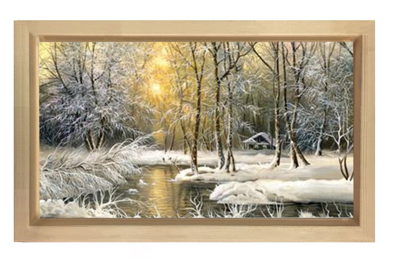 Karlı Göl Güneş Doğumu Tablosu Naturel Ahşap Çerçeve - 40x60