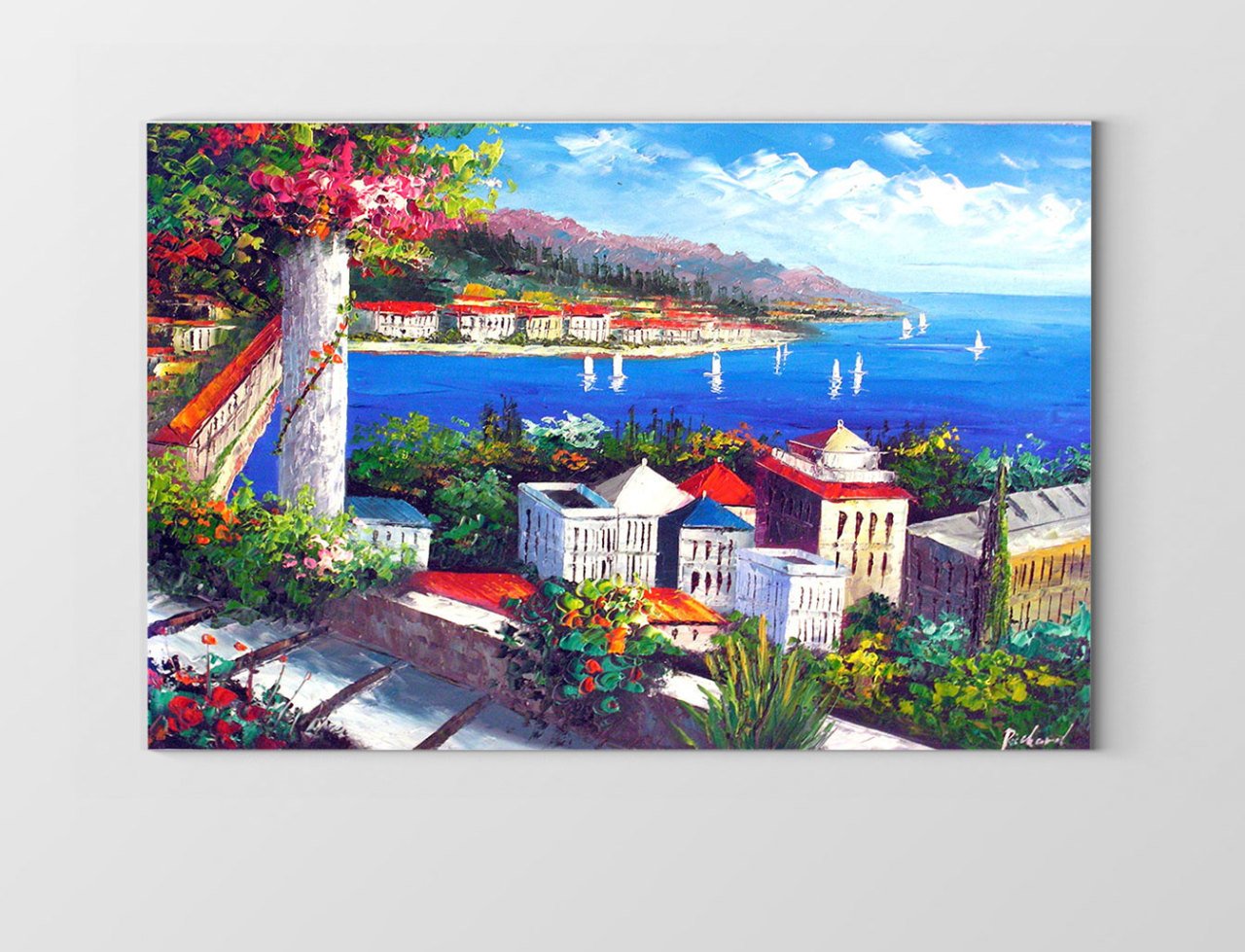 Deniz Kıyısında Şehir Tablosu Çerçevesiz - 40x60